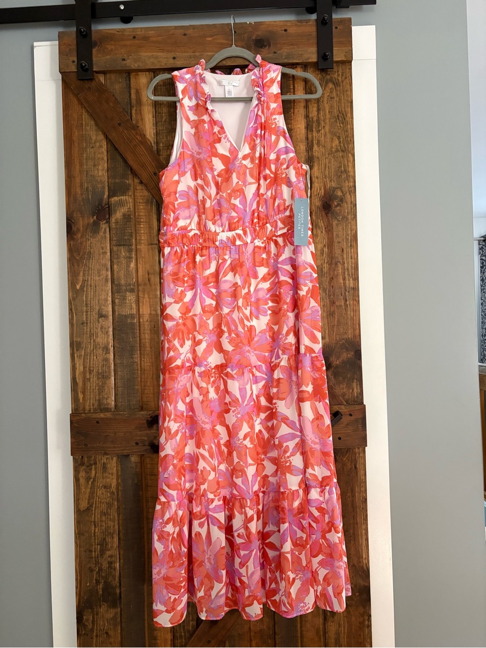London Times Coral & Pink Floral Maxi Dress
